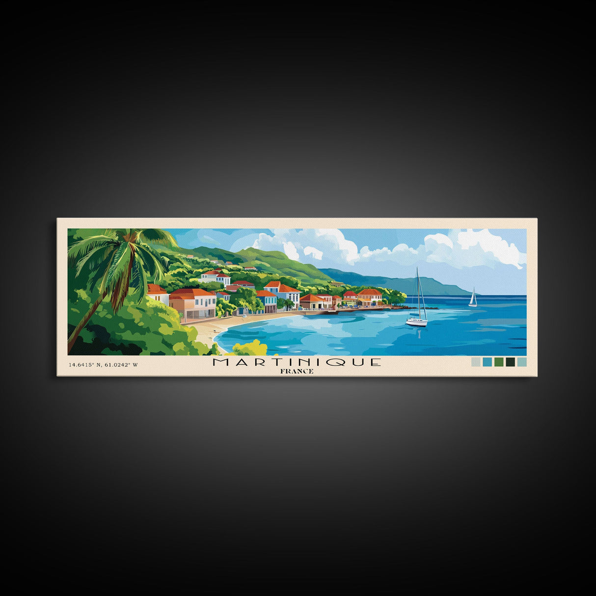 Martinique, France Panoramic Print, Vacation Gift, France Wall Art, Beach Painting, Beach Decor, Large Wall Art, Wood Frame Art