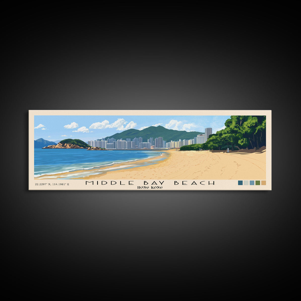 Middle Bay Beach, Hong Kong Panoramic Print, Vacation Gift, Hong Kong Wall Art, Beach Painting, Beach Decor, Beach Or Lakehouse Art