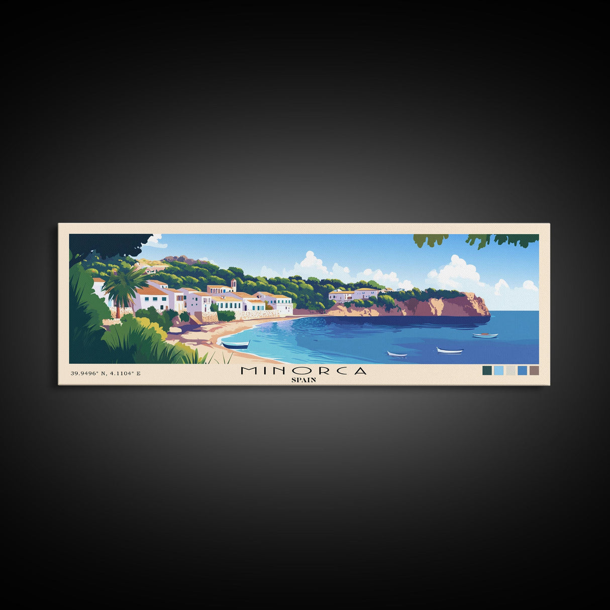 Minorca, Spain Panoramic Beach Print, Vacation Gift, Spain Wall Art, Framed Canvas Print, Framed Beach Painting