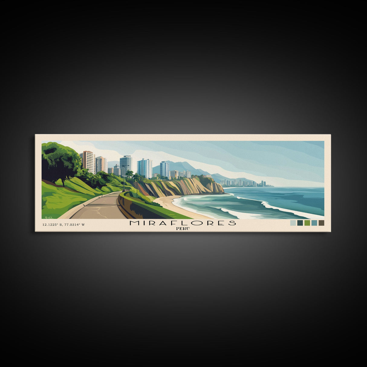 Miraflores, Peru Panoramic Print, Vacation Gift, Peru Wall Art, Beach Painting, Beach Decor, Beach Or Lakehouse Art