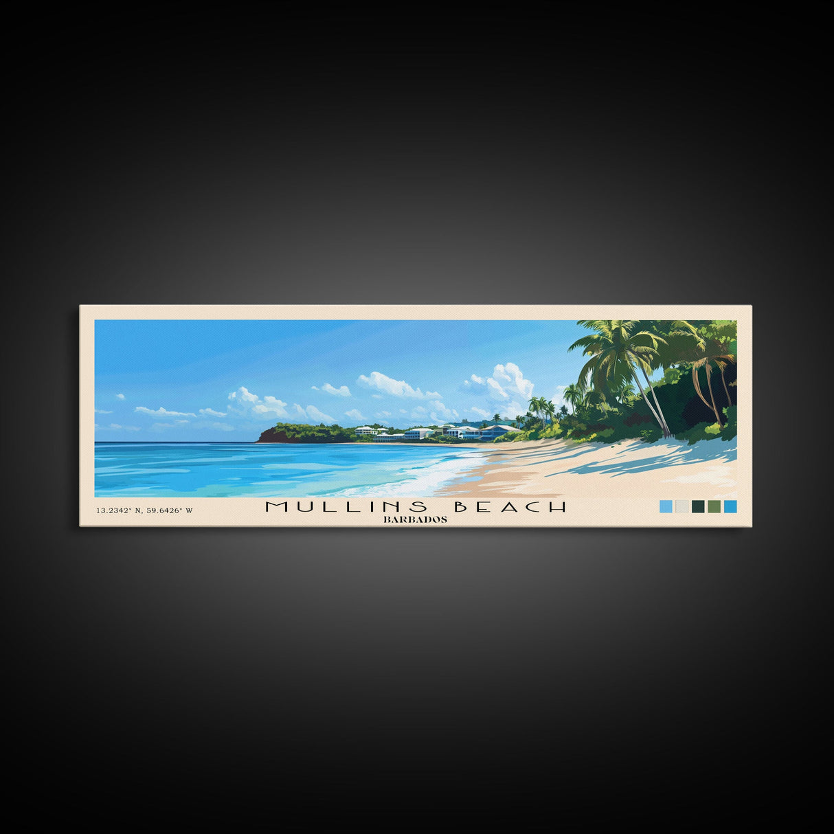 Mullins Beach, Barbados Panoramic Beach Print, Vacation Gift, Barbados Wall Art, Beach Painting, Beach Decor, Beach Painting