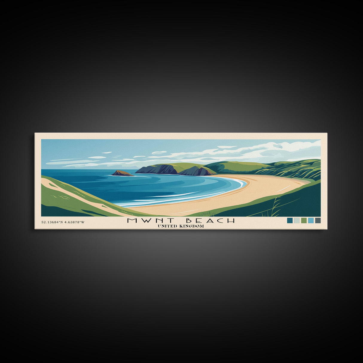 Mwnt Beach, United Kingdom Panoramic Beach Print, Vacation Gift, United Kingdom Wall Art, Framed Canvas Print, Framed Beach Painting