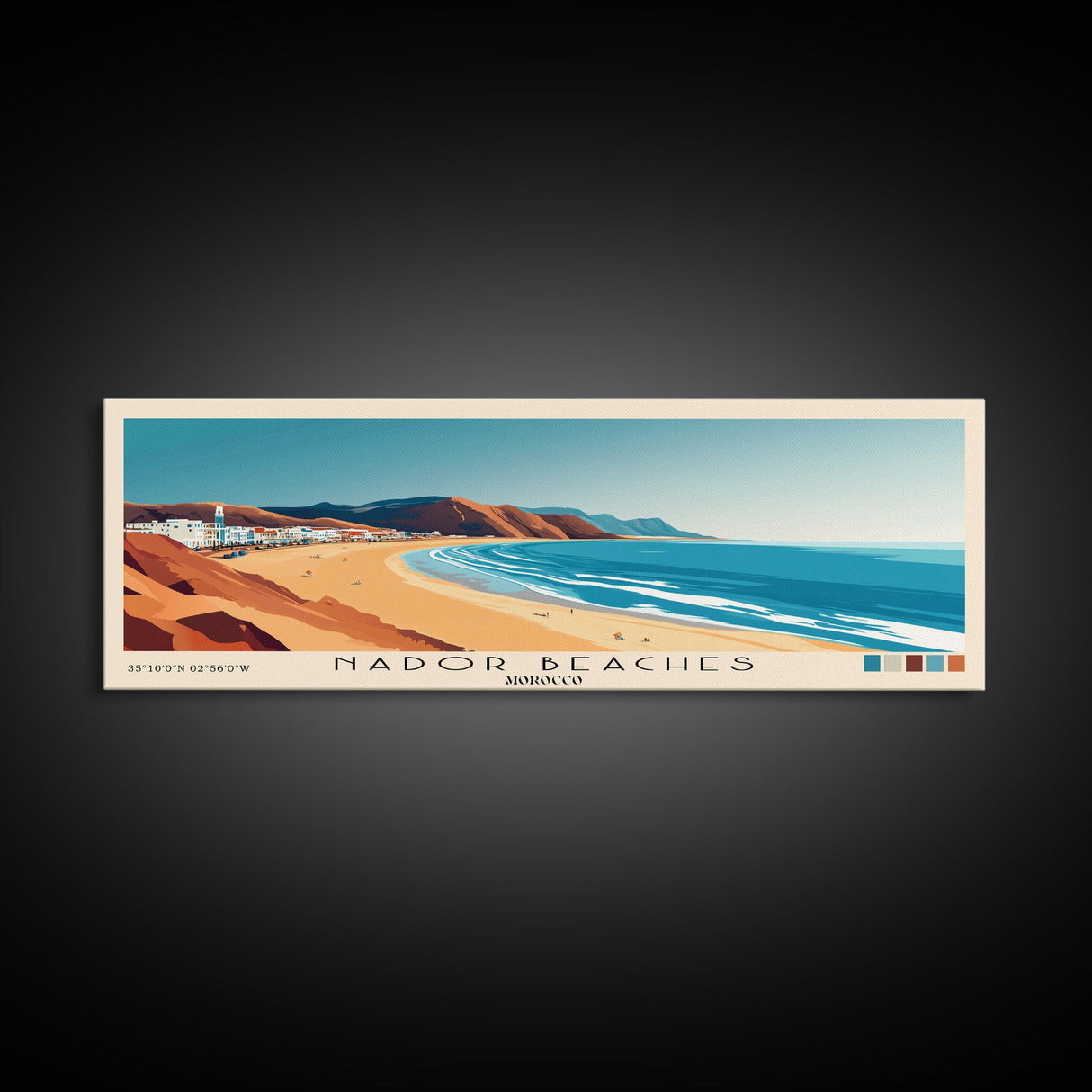 Nador Beaches, Morocco Panoramic Beach Print, Vacation Gift, Morocco Wall Art, Framed Canvas Print, Framed Beach Painting