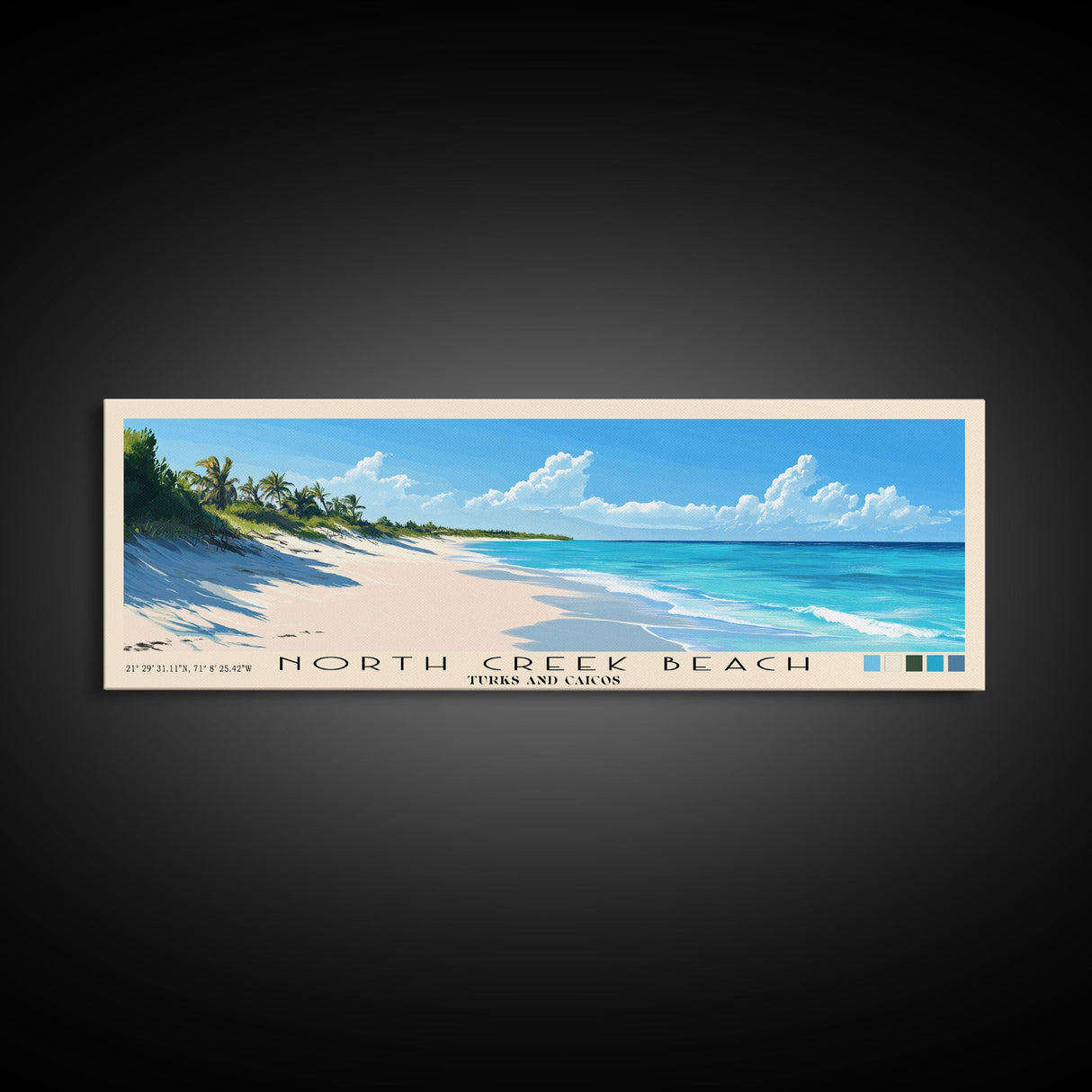 North Creek Beach, Turks and Caicos Panoramic Beach Print, Vacation Gift, Turks and Caicos Wall Art, Framed Canvas Print, Framed Beach Painting