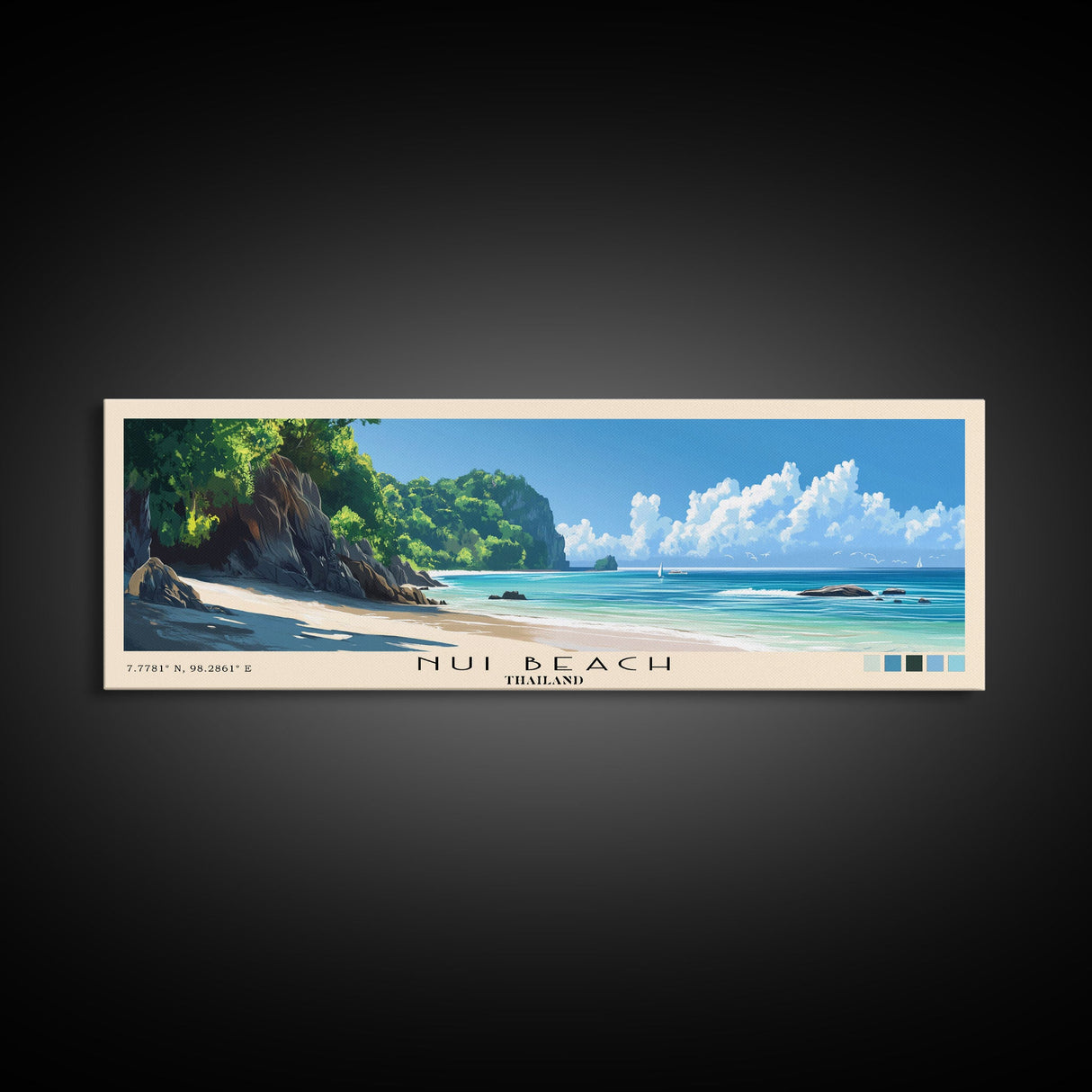 Nui Beach, Thailand Panoramic Print, Vacation Gift, Thailand Wall Art, Beach Painting, Beach Decor, Beach Or Lakehouse Art