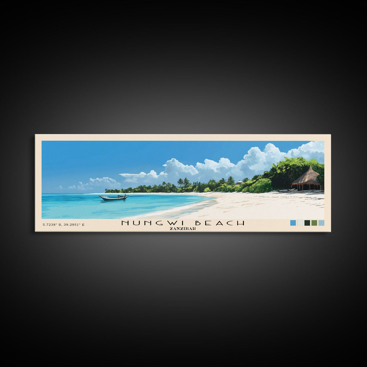 Nungwi Beach, Zanzibar Panoramic Beach Print, Vacation Gift, Zanzibar Wall Art, Framed Canvas Print, Framed Beach Painting