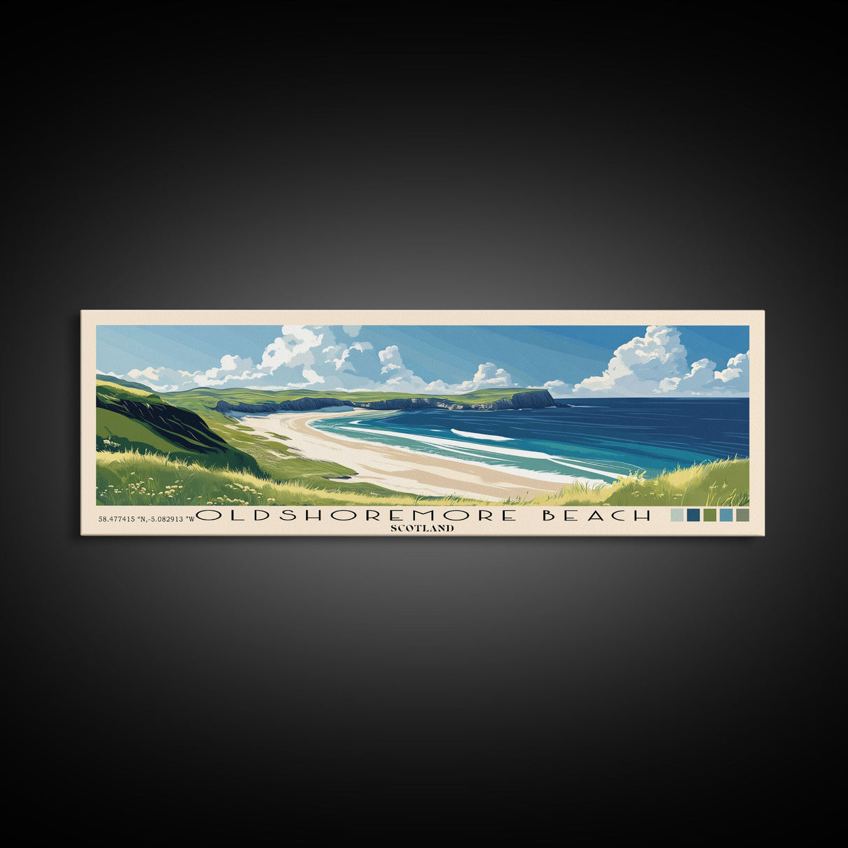 Oldshoremore beach, Scotland Panoramic Beach Print, Vacation Gift, Scotland Wall Art, Beach Painting, Beach Decor, Beach Painting