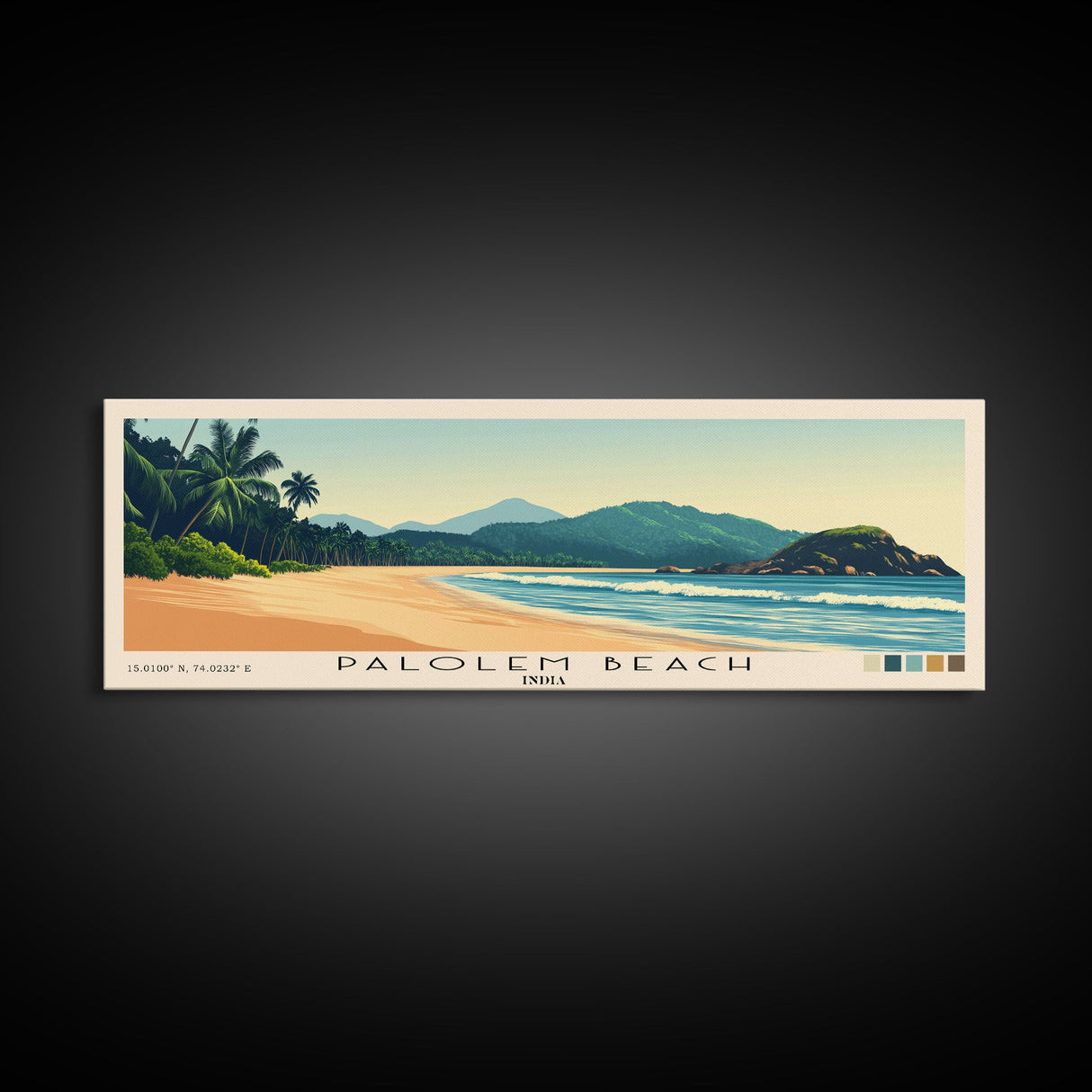 Palolem Beach, India Panoramic Beach Print, Vacation Gift, India Wall Art, Beach Painting, Beach Decor, Beach Painting