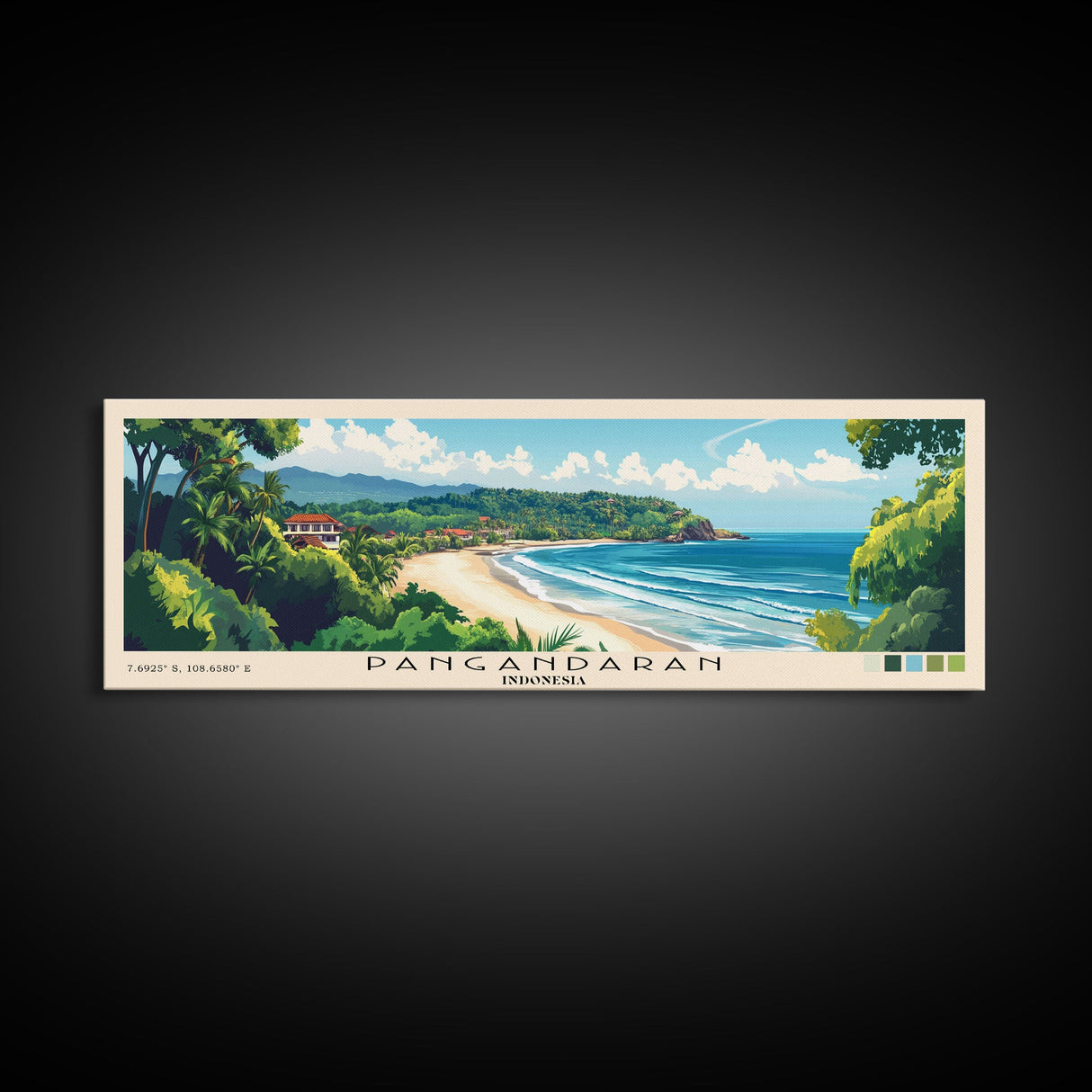 Pangandaran, Indonesia Panoramic Beach Print, Vacation Gift, Indonesia Wall Art, Framed Canvas Print, Framed Beach Painting