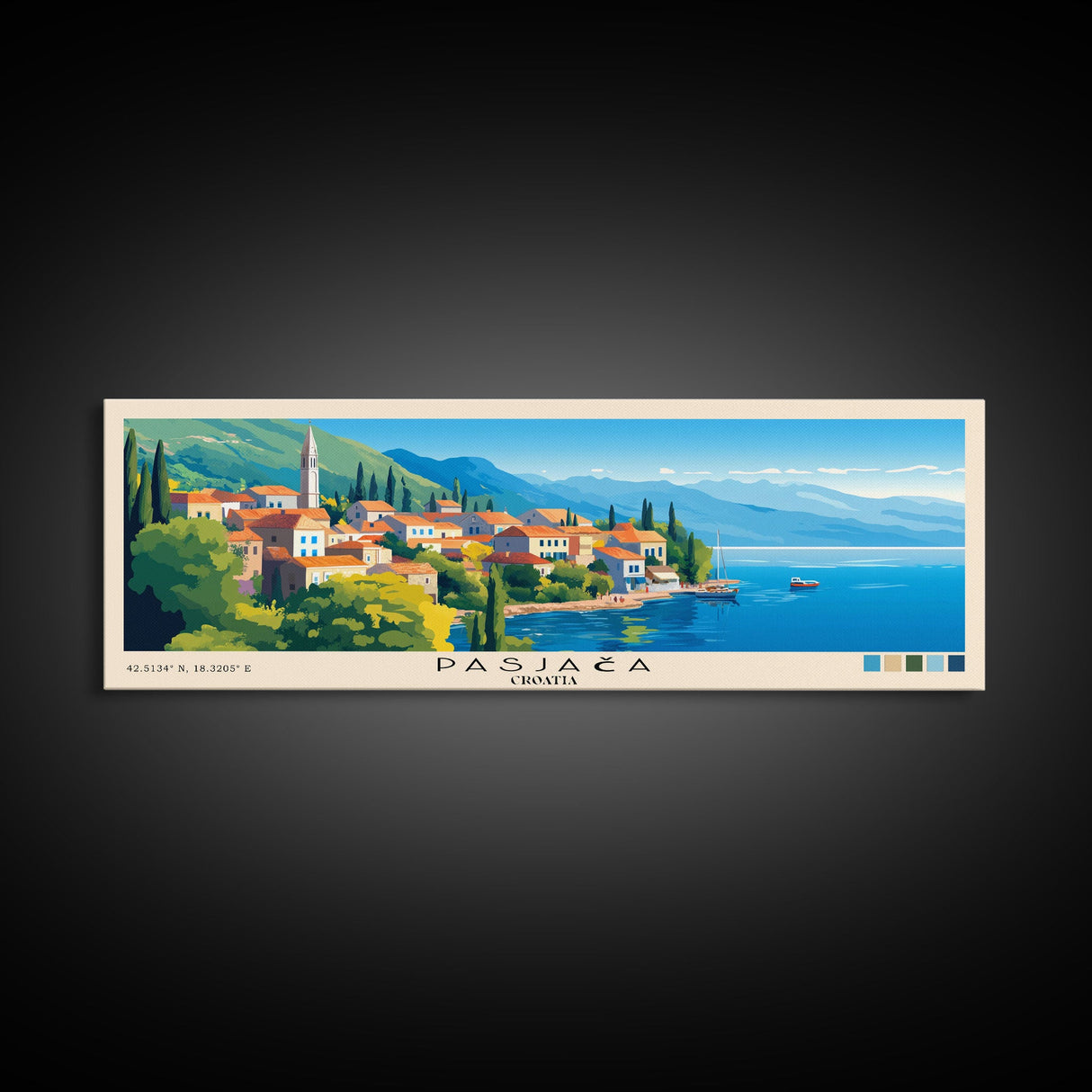 Pasjača, Croatia Panoramic Beach Print, Vacation Gift, Croatia Wall Art, Framed Canvas Print, Framed Beach Painting