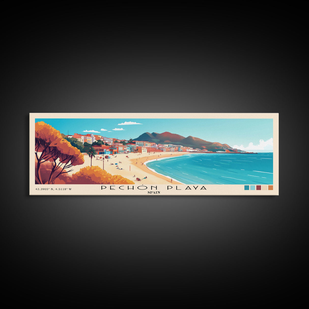 Pechón Playa, Spain Panoramic Print, Vacation Gift, Spain Wall Art, Beach Painting, Beach Decor, Beach Or Lakehouse Art