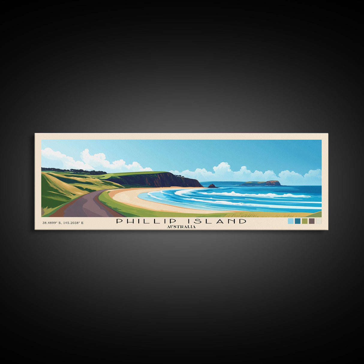 Phillip Island, Australia Panoramic Print, Vacation Gift, Australia Wall Art, Beach Painting, Beach Decor, Beach Or Lakehouse Art