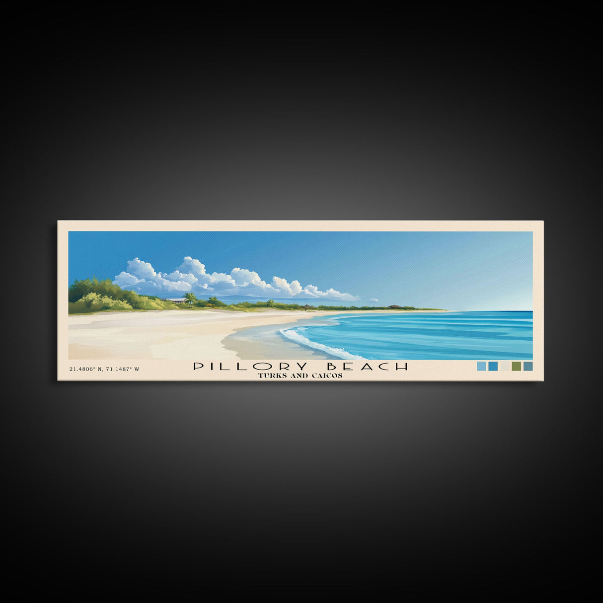 Pillory Beach, Turks and Caicos Panoramic Beach Print, Vacation Gift, Turks and Caicos Wall Art, Beach Painting, Beach Decor, Beach Painting