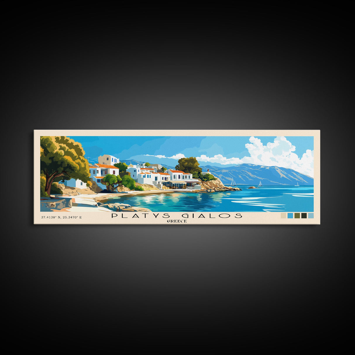 Platys Gialos, Greece Panoramic Beach Print, Vacation Gift, Greece Wall Art, Beach Painting, Beach Decor, Beach Painting