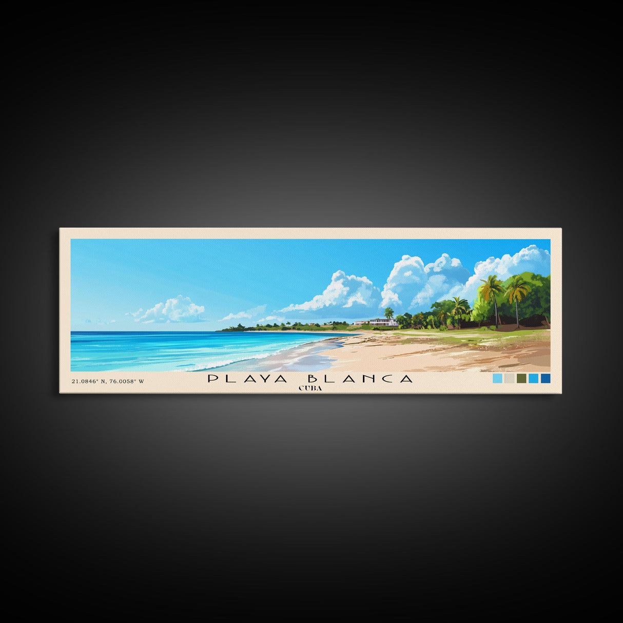 Playa Blanca, Cuba Panoramic Print, Vacation Gift, Cuba Wall Art, Beach Painting, Beach Decor, Large Wall Art, Wood Frame Art