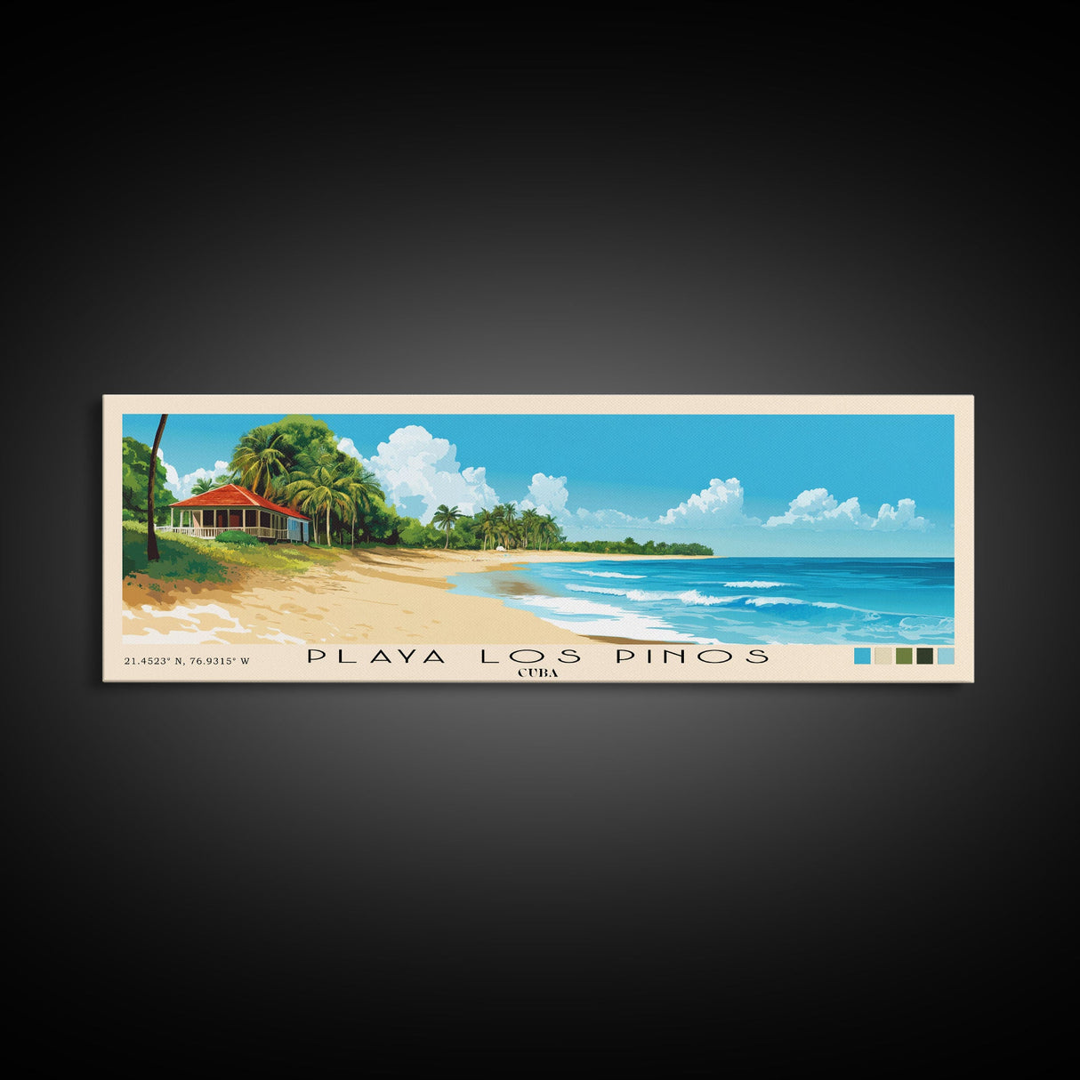 Playa Los Pinos, Cuba Panoramic Print, Vacation Gift, Cuba Wall Art, Beach Painting, Beach Decor, Beach Or Lakehouse Art