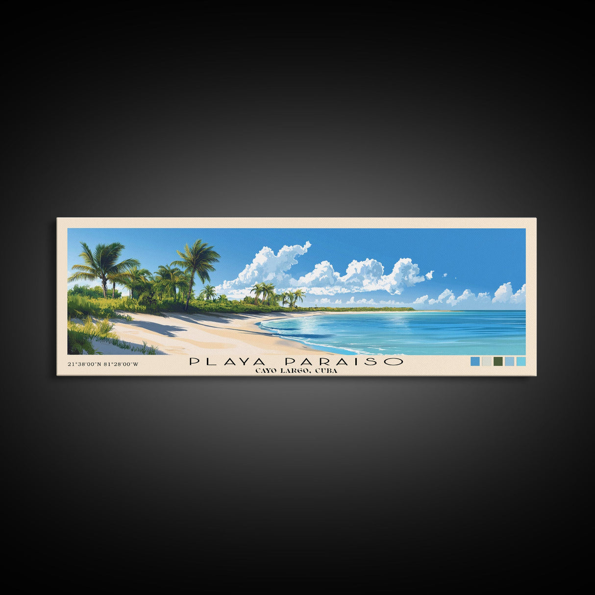 Playa Paraiso, Cayo Largo, Cuba Panoramic Beach Print, Vacation Gift, Cayo Largo, Cuba Wall Art, Framed Canvas Print, Framed Beach Painting