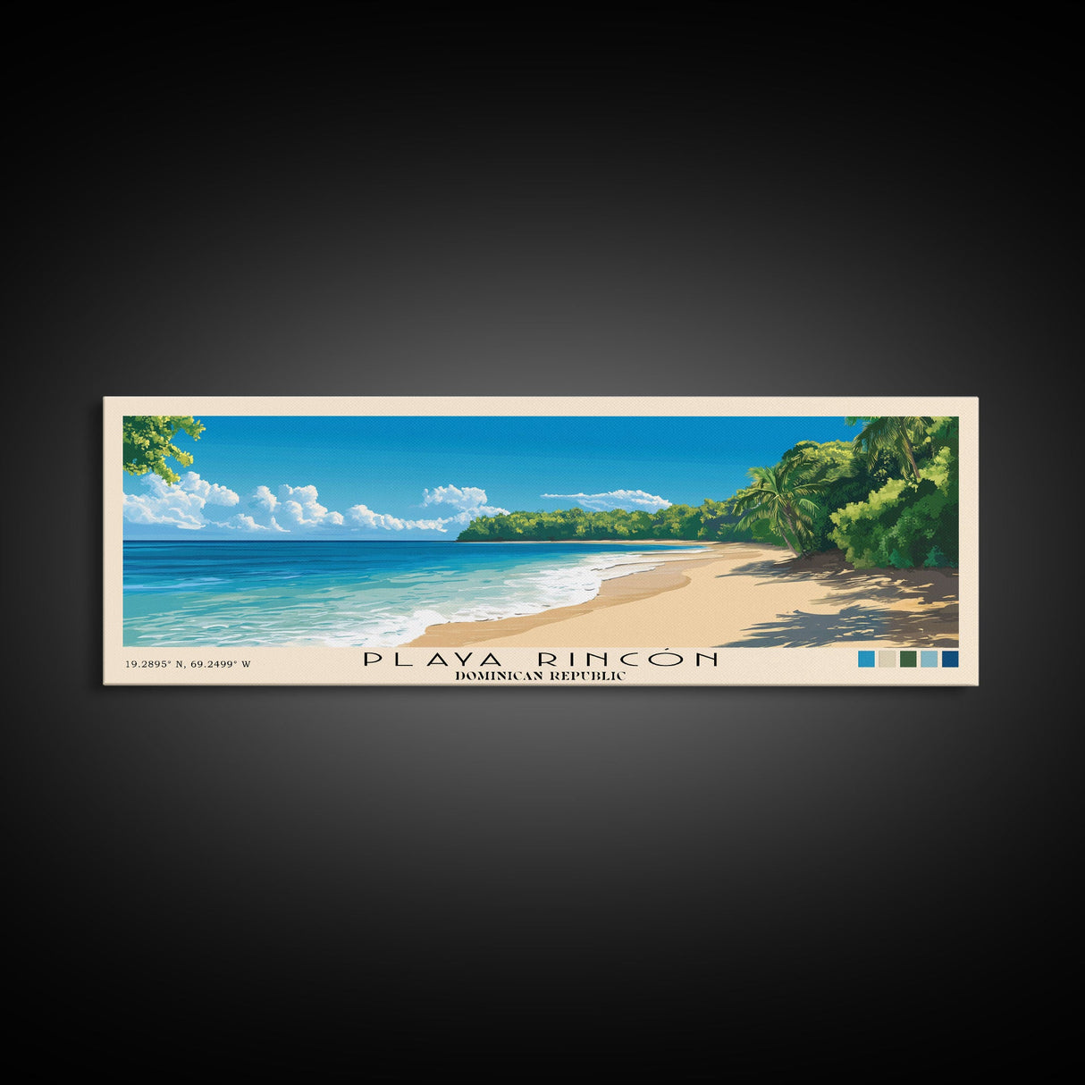 Playa Rincón, Dominican Republic Panoramic Print, Vacation Gift, Dominican Republic Wall Art, Beach Painting, Beach Decor, Large Wall Art, Wood Frame Art