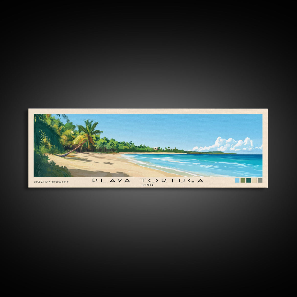 Playa Tortuga, Cuba Panoramic Beach Print, Vacation Gift, Cuba Wall Art, Beach Painting, Beach Decor, Beach Painting