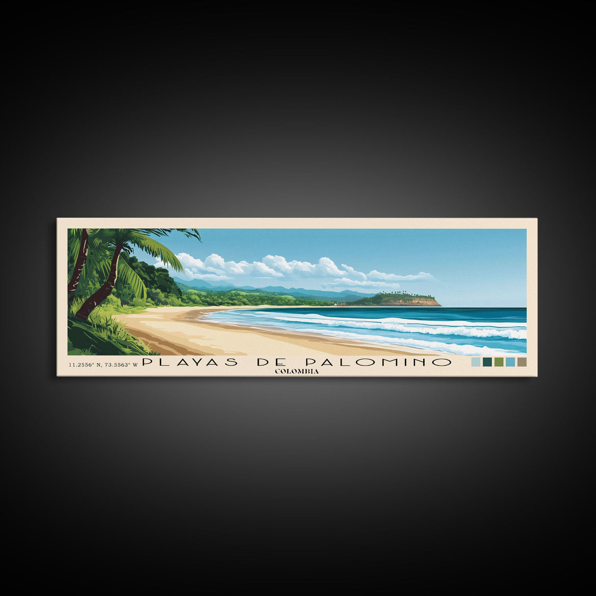 Playas de Palomino, Colombia Panoramic Beach Print, Vacation Gift, Colombia Wall Art, Framed Canvas Print, Framed Beach Painting