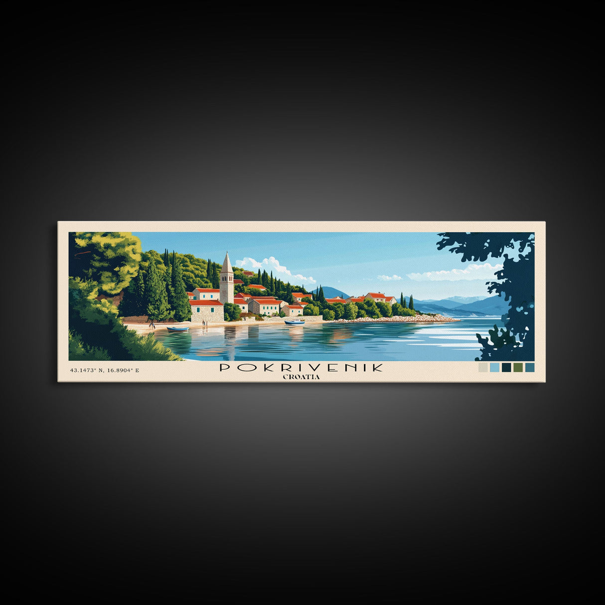 Pokrivenik, Croatia Panoramic Print, Vacation Gift, Croatia Wall Art, Beach Painting, Beach Decor, Beach Or Lakehouse Art