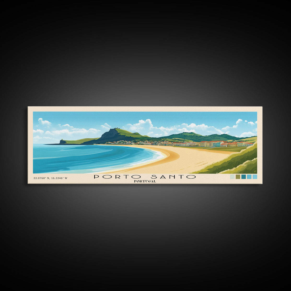 Porto Santo, Portugal Panoramic Beach Print, Vacation Gift, Portugal Wall Art, Framed Canvas Print, Framed Beach Painting