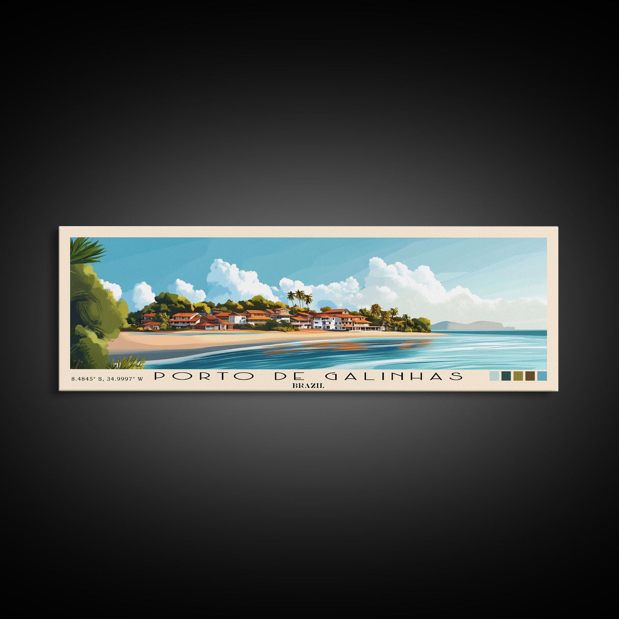 Porto de Galinhas, Brazil Panoramic Print, Vacation Gift, Brazil Wall Art, Beach Painting, Beach Decor, Large Wall Art, Wood Frame Art