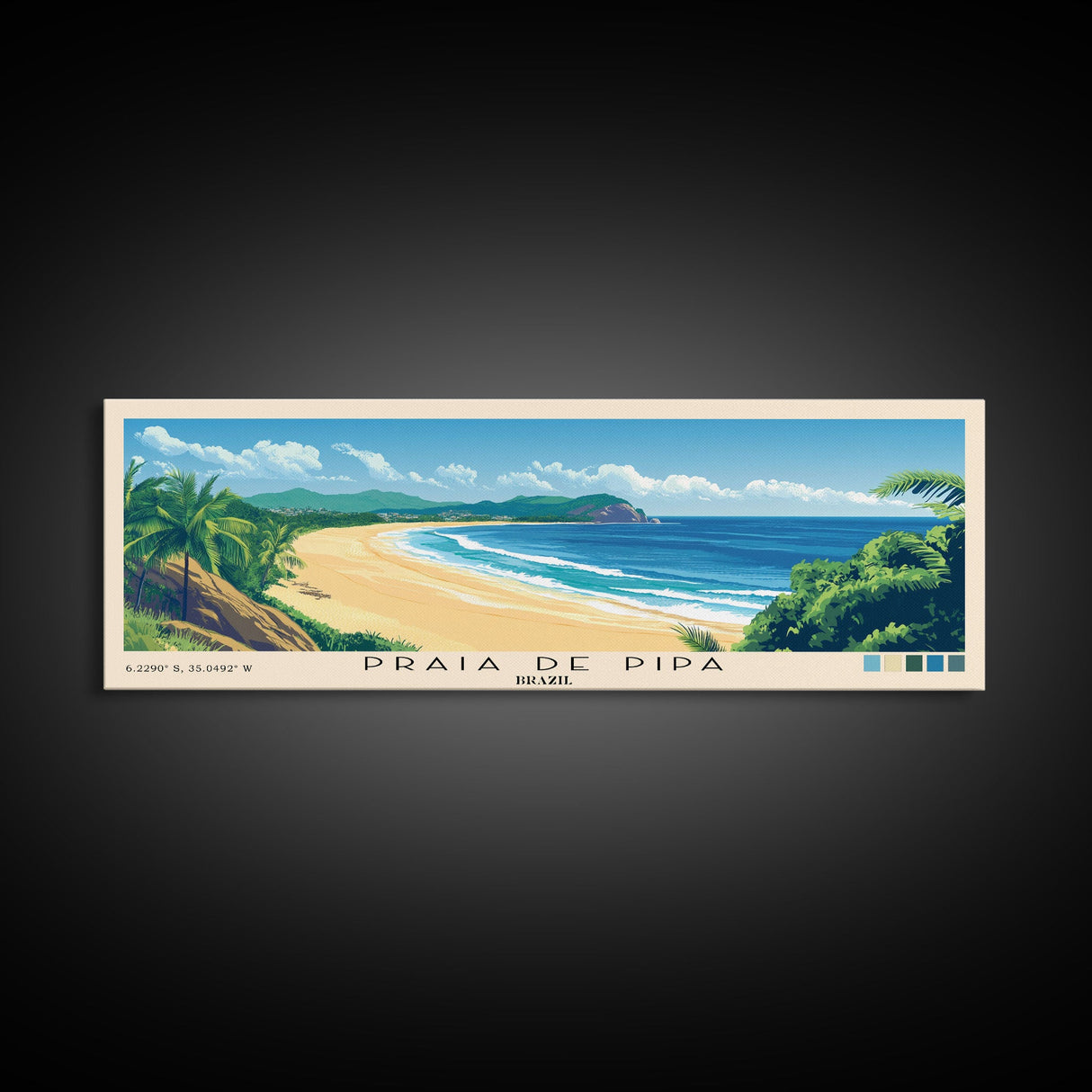 Praia de Pipa, Brazil Panoramic Beach Print, Vacation Gift, Brazil Wall Art, Beach Painting, Beach Decor, Beach Painting