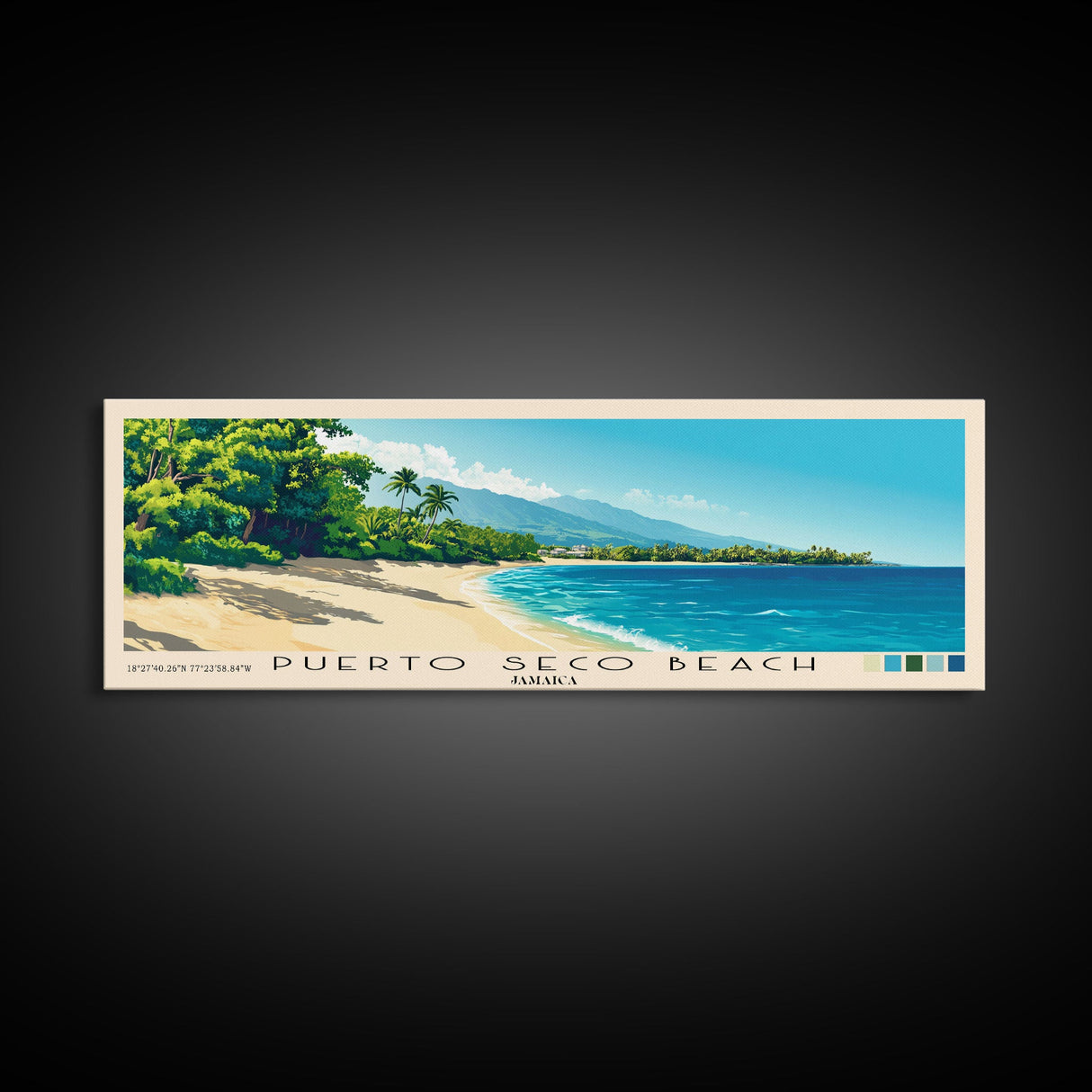 Puerto Seco Beach, Jamaica Panoramic Beach Print, Vacation Gift, Jamaica Wall Art, Beach Painting, Beach Decor, Beach Painting