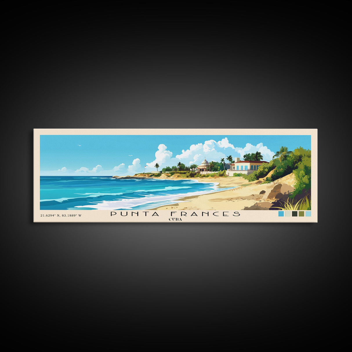 Punta Frances, Cuba Panoramic Print, Vacation Gift, Cuba Wall Art, Beach Painting, Beach Decor, Large Wall Art, Wood Frame Art