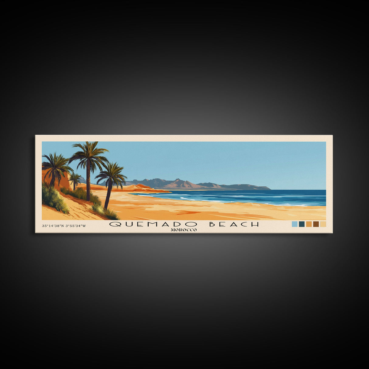 Quemado Beach, Morocco Panoramic Print, Vacation Gift, Morocco Wall Art, Beach Painting, Beach Decor, Large Wall Art, Wood Frame Art