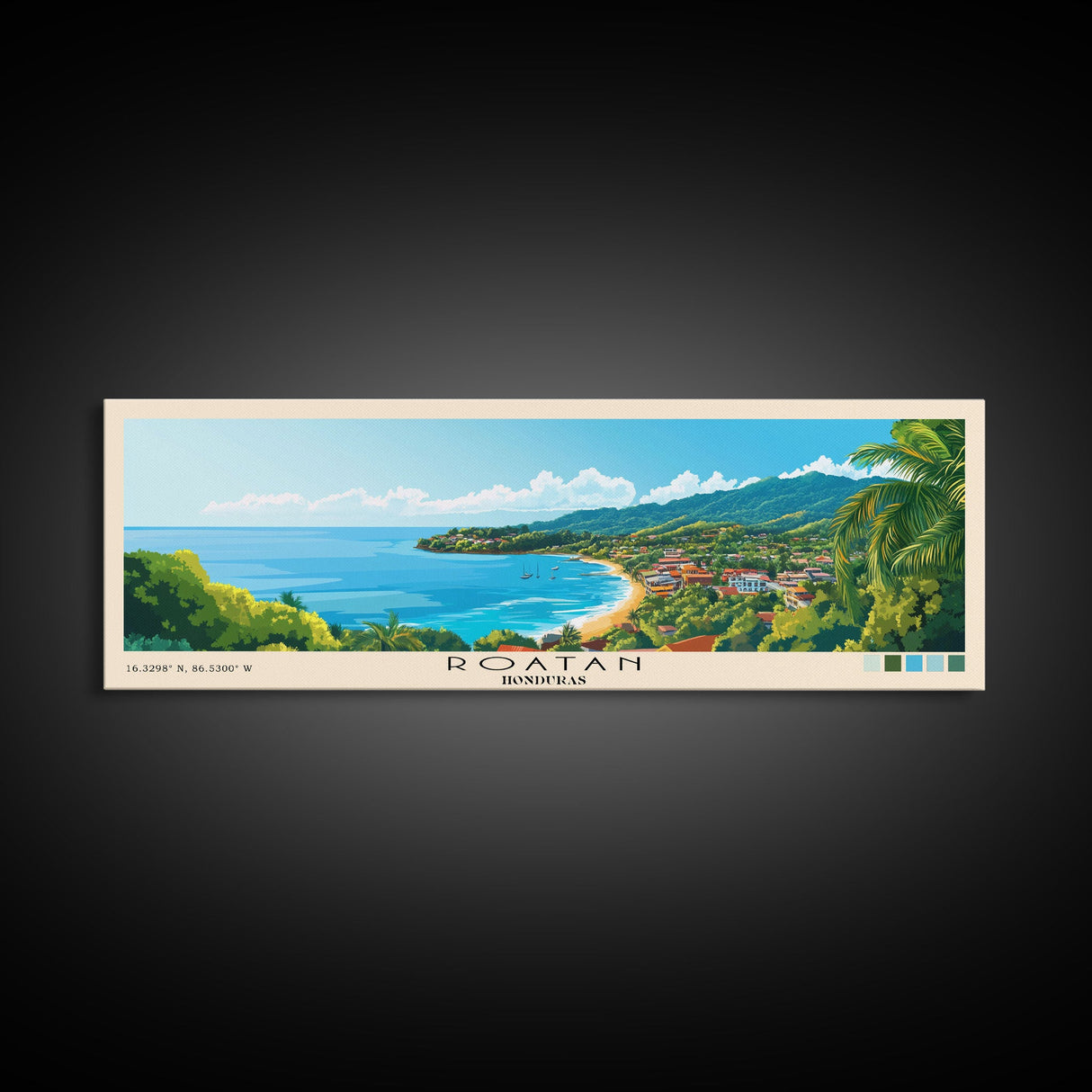 ROATAN, HONDURAS Panoramic Print, Vacation Gift, HONDURAS Wall Art, Beach Painting, Beach Decor, Beach Or Lakehouse Art