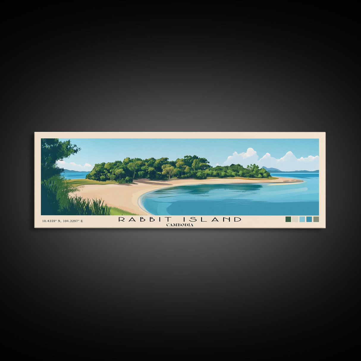 Rabbit Island, Cambodia Panoramic Beach Print, Vacation Gift, Cambodia Wall Art, Beach Painting, Beach Decor, Beach Painting