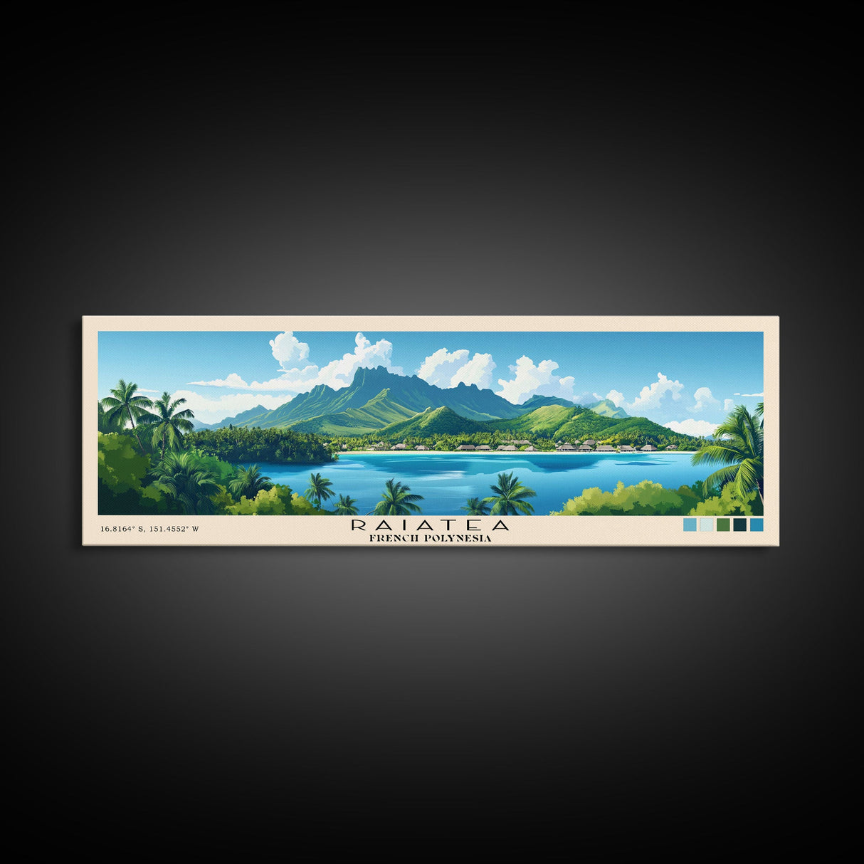 Raiatea, French Polynesia Panoramic Beach Print, Vacation Gift, French Polynesia Wall Art, Beach Painting, Beach Decor, Beach Painting