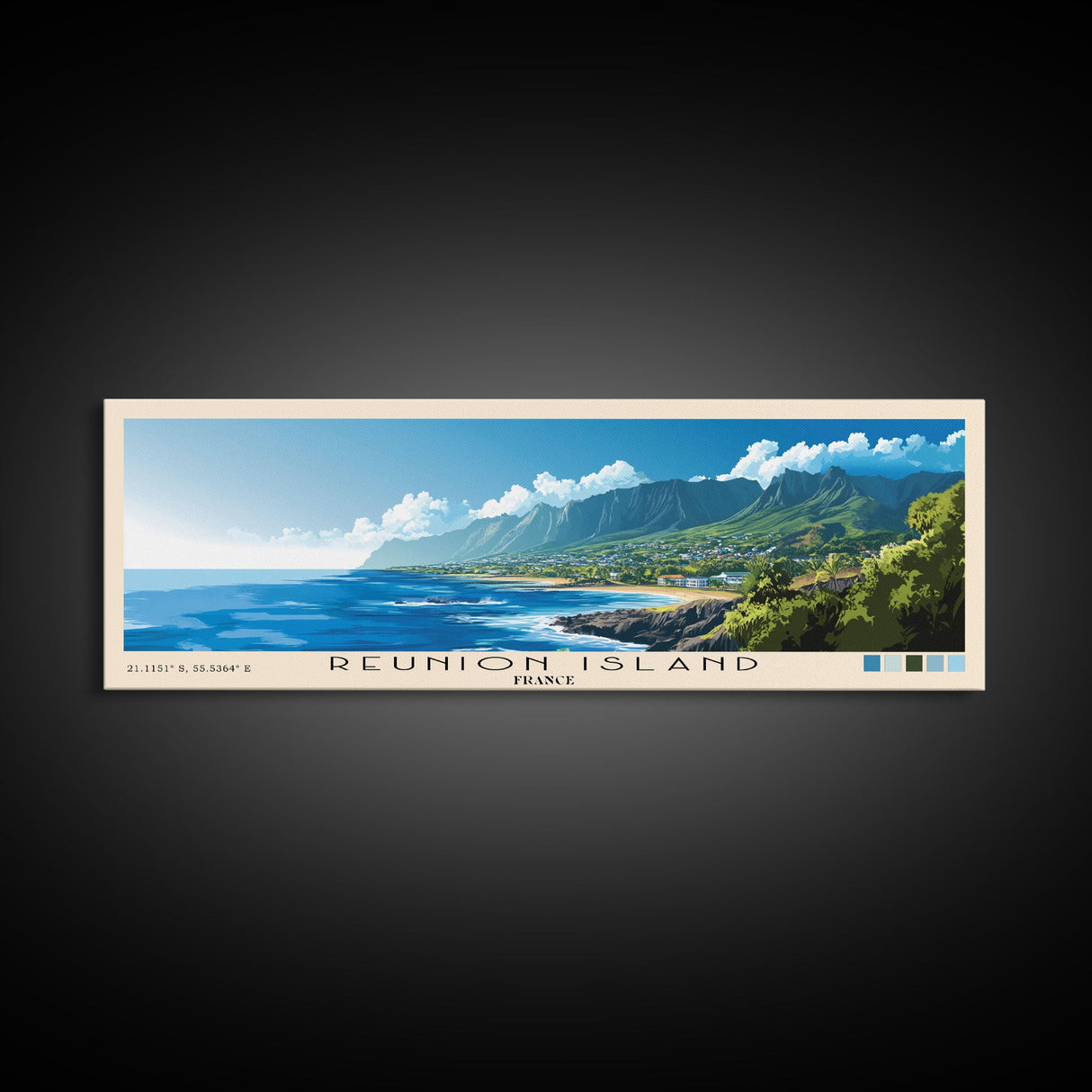 Reunion Island, France Panoramic Beach Print, Vacation Gift, France Wall Art, Beach Painting, Beach Decor, Beach Painting