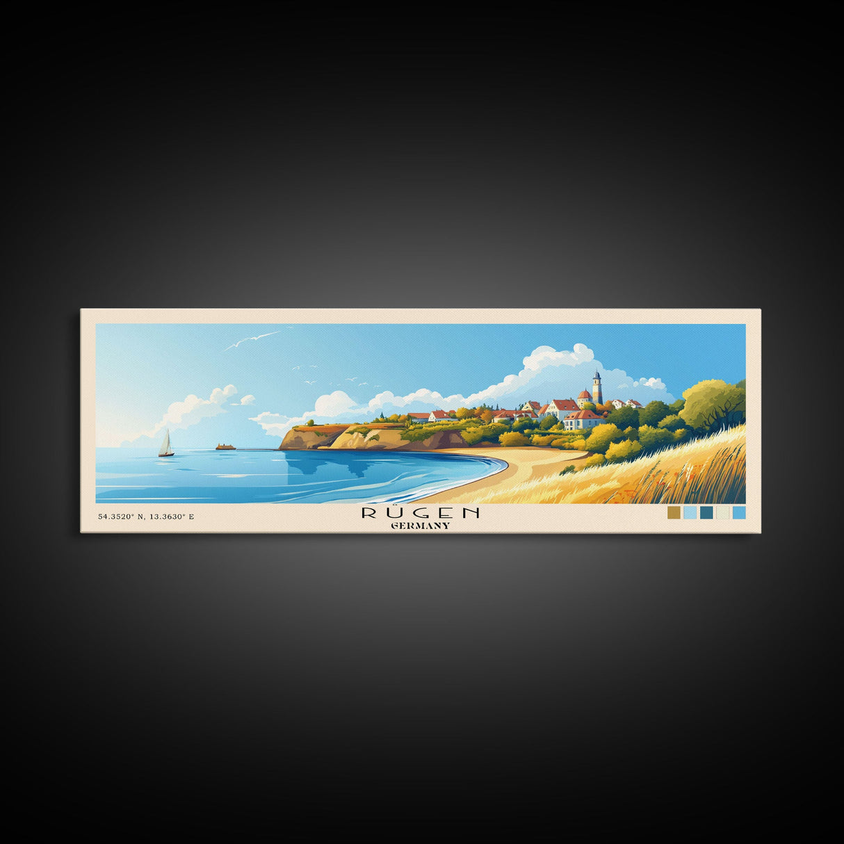 Rügen, Germany Panoramic Beach Print, Vacation Gift, Germany Wall Art, Beach Painting, Beach Decor, Beach Painting