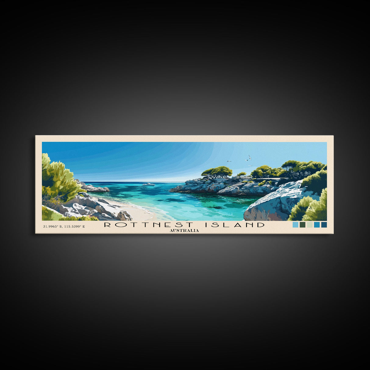 Rottnest Island, Australia Panoramic Print, Vacation Gift, Australia Wall Art, Beach Painting, Beach Decor, Beach Or Lakehouse Art