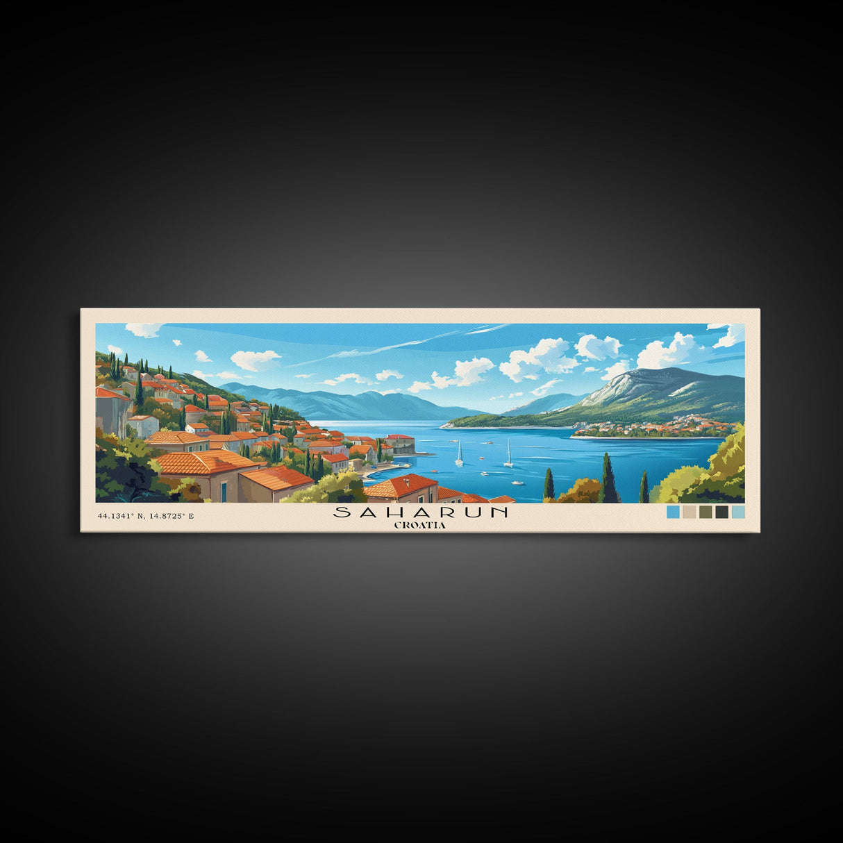 Saharun, Croatia Panoramic Print, Vacation Gift, Croatia Wall Art, Beach Painting, Beach Decor, Beach Or Lakehouse Art