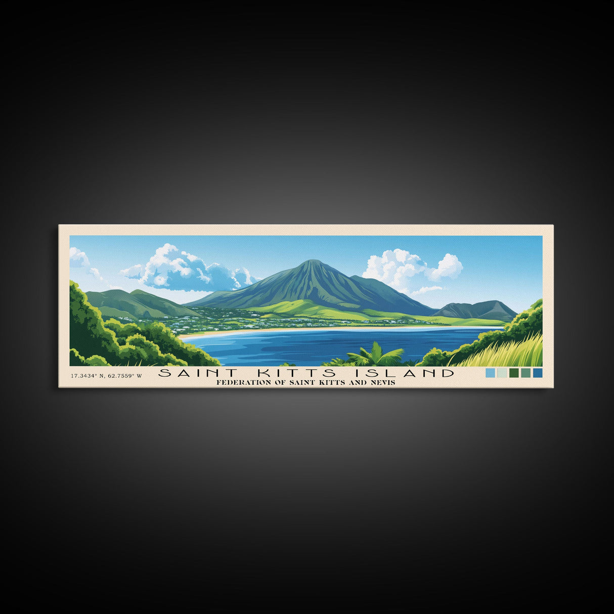 Saint Kitts Island, Federation of Saint Kitts and Nevis Panoramic Print, Vacation Gift, Federation of Saint Kitts and Nevis Wall Art, Vacation Wall Art, Vacatation Memories, Beach Decor, Beach Or Lakehouse Art