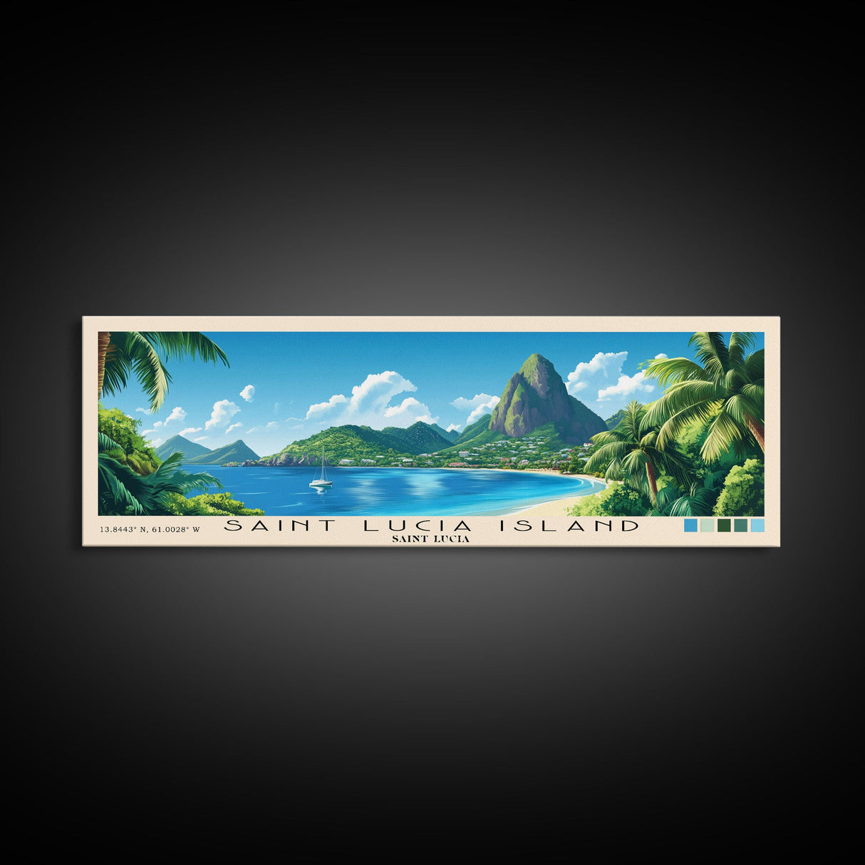 Saint Lucia Island, Saint Lucia Panoramic Print, Vacation Gift, Saint Lucia Wall Art, Beach Painting, Beach Decor, Beach Or Lakehouse Art