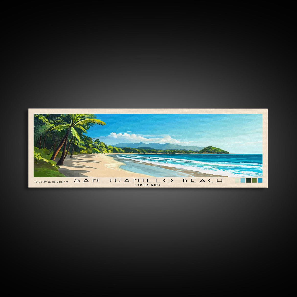 San Juanillo Beach, Costa Rica Panoramic Beach Print, Vacation Gift, Costa Rica Wall Art, Framed Canvas Print, Framed Beach Painting