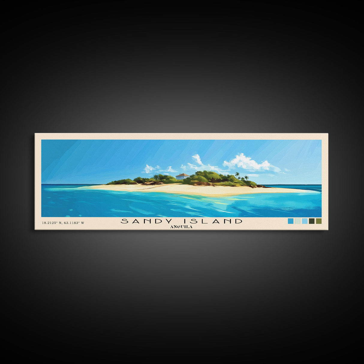 Sandy Island, Anguila Panoramic Print, Vacation Gift, Anguila Wall Art, Beach Painting, Beach Decor, Large Wall Art, Wood Frame Art