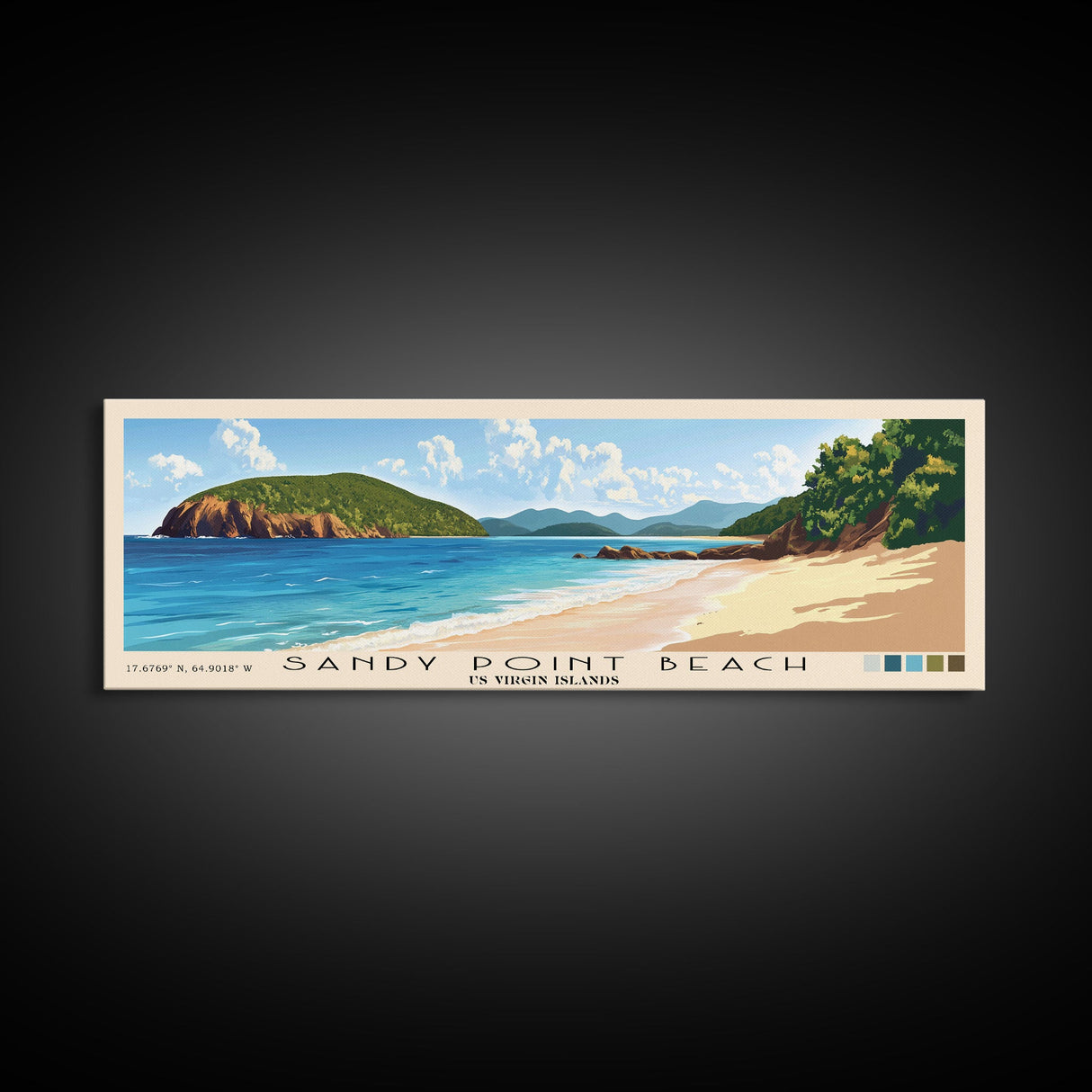 Sandy Point Beach, US Virgin islands Panoramic Beach Print, Vacation Gift, US Virgin islands Wall Art, Framed Canvas Print, Framed Beach Painting