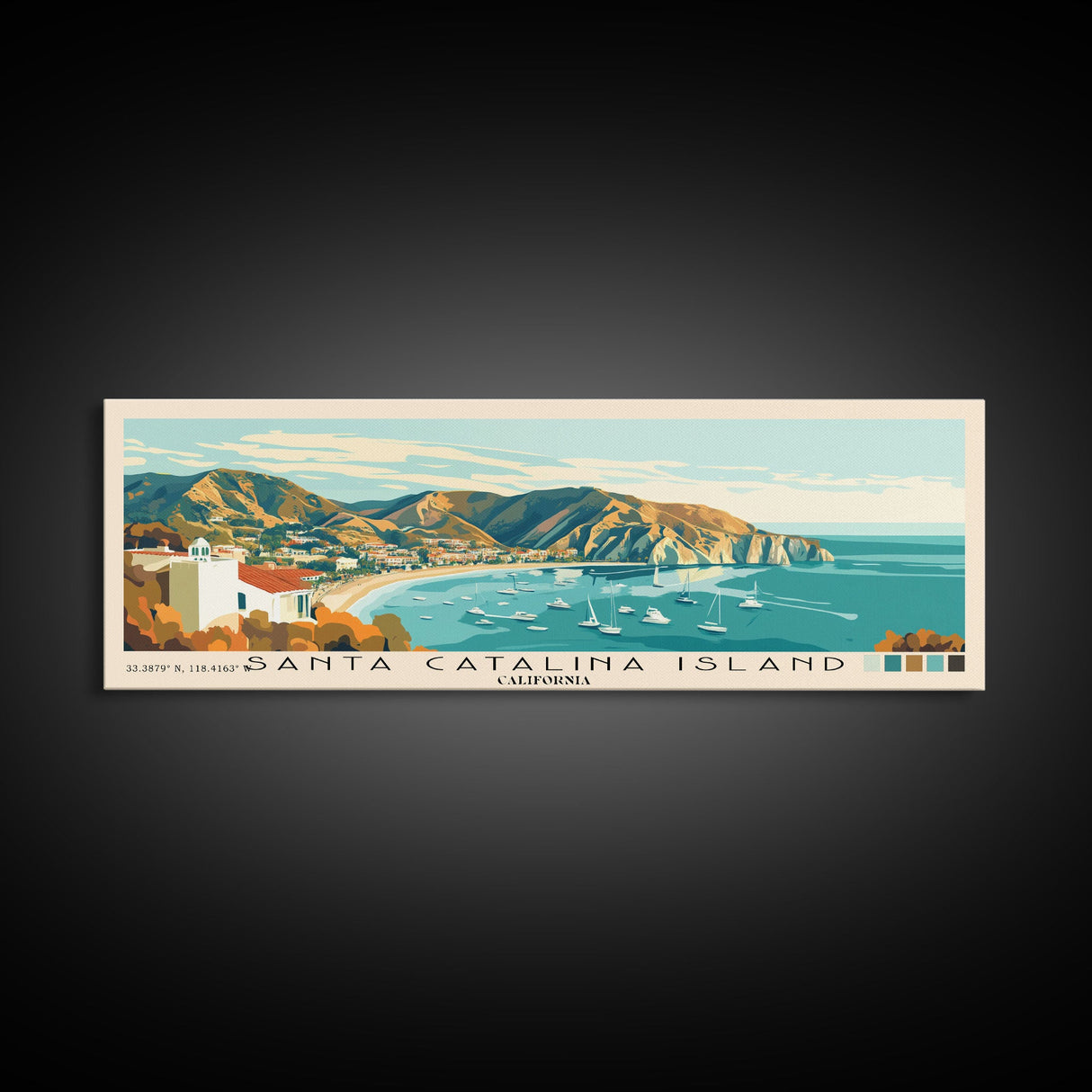 Santa Catalina Island, California Panoramic Beach Print, Vacation Gift, California Wall Art, Beach Painting, Beach Decor, Beach Painting