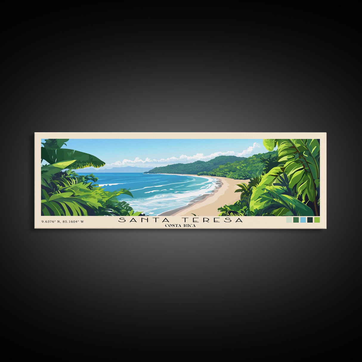 Santa Teresa, Costa Rica Panoramic Print, Vacation Gift, Costa Rica Wall Art, Beach Painting, Beach Decor, Large Wall Art, Wood Frame Art