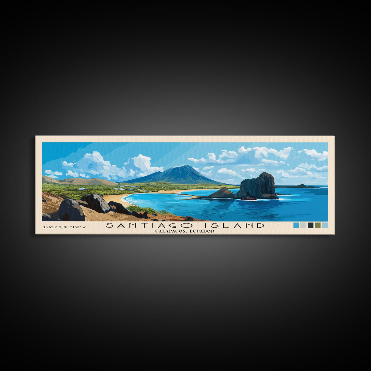 Santiago Island, Galapagos, Ecuador Panoramic Beach Print, Vacation Gift, Galapagos, Ecuador Wall Art, Framed Canvas Print, Framed Beach Painting