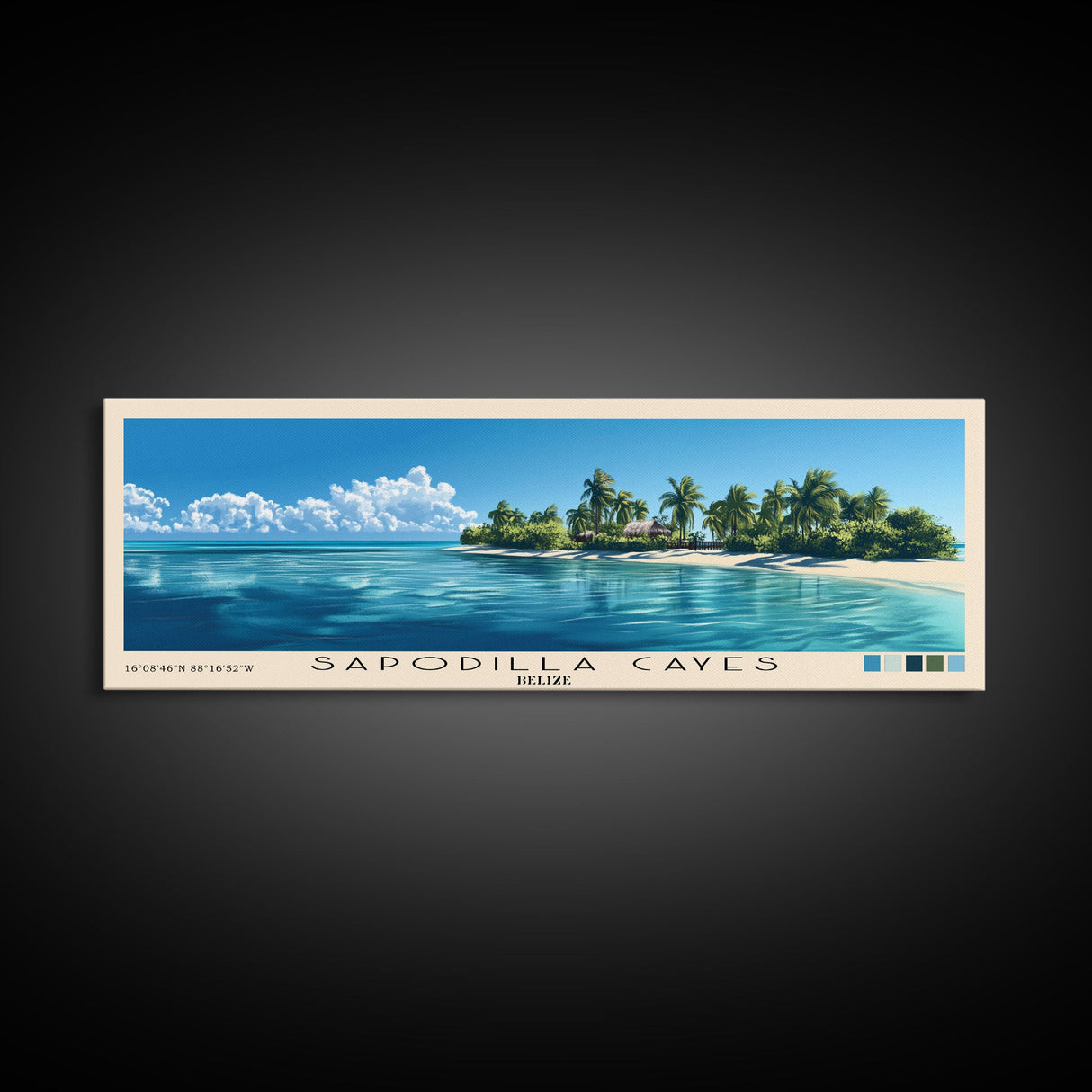 Sapodilla Cayes, Belize Panoramic Beach Print, Vacation Gift, Belize Wall Art, Framed Canvas Print, Framed Beach Painting