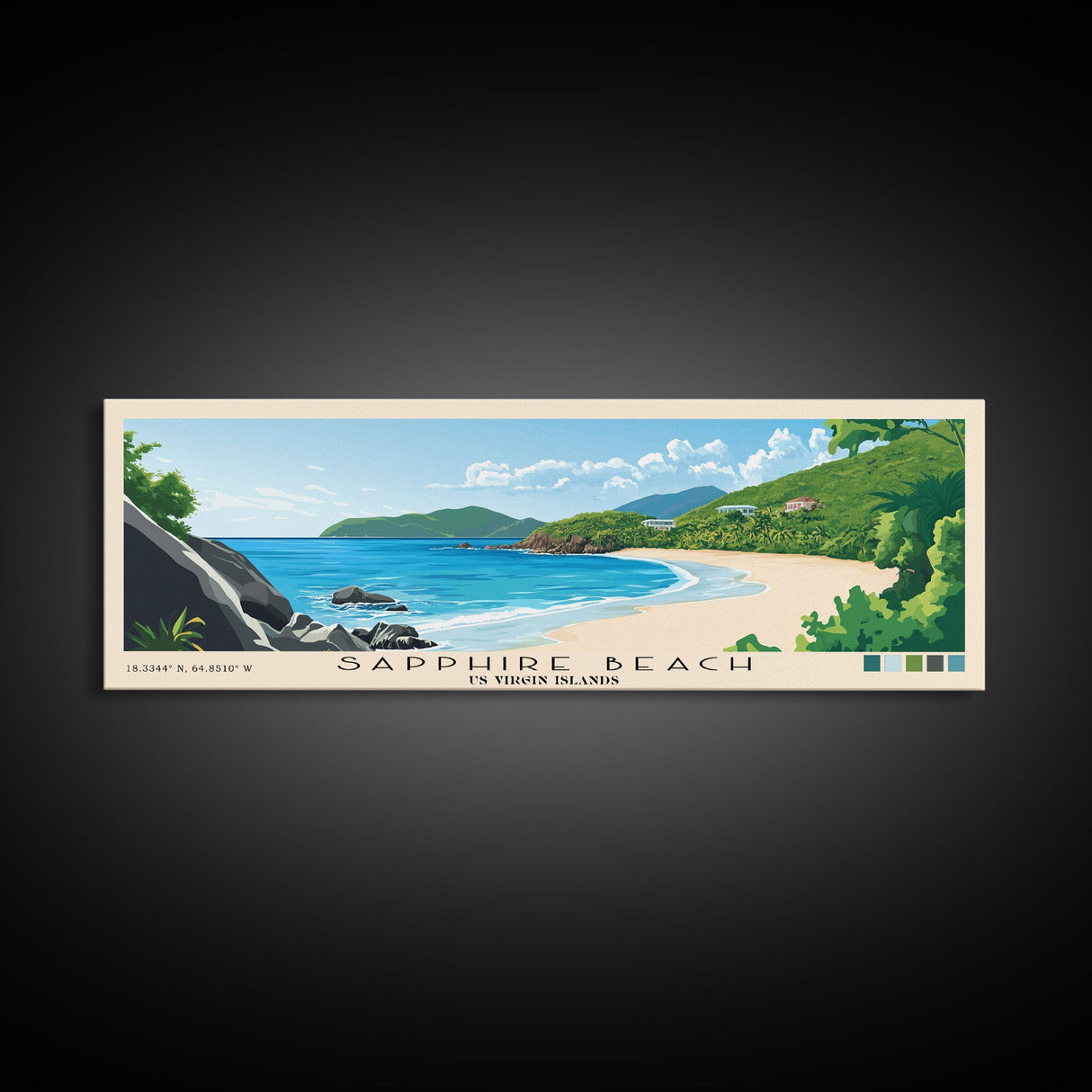 Sapphire Beach, US Virgin islands Panoramic Print, Vacation Gift, US Virgin islands Wall Art, Vacation Wall Art, Vacatation Memories, Beach Decor, Beach Or Lakehouse Art