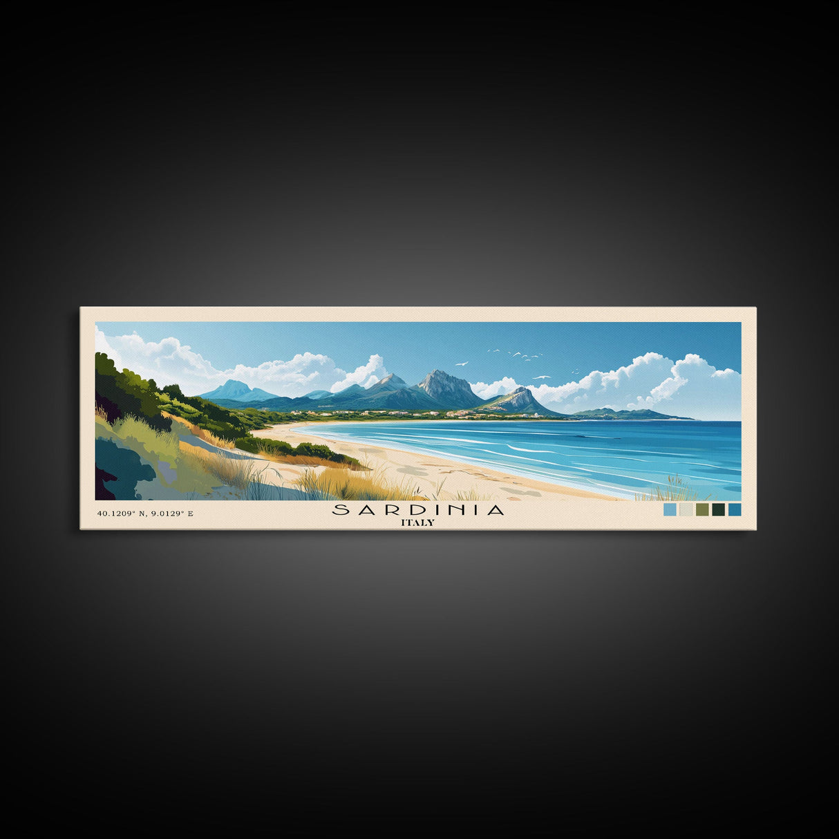 Sardinia, Italy Panoramic Beach Print, Vacation Gift, Italy Wall Art, Beach Painting, Beach Decor, Beach Painting