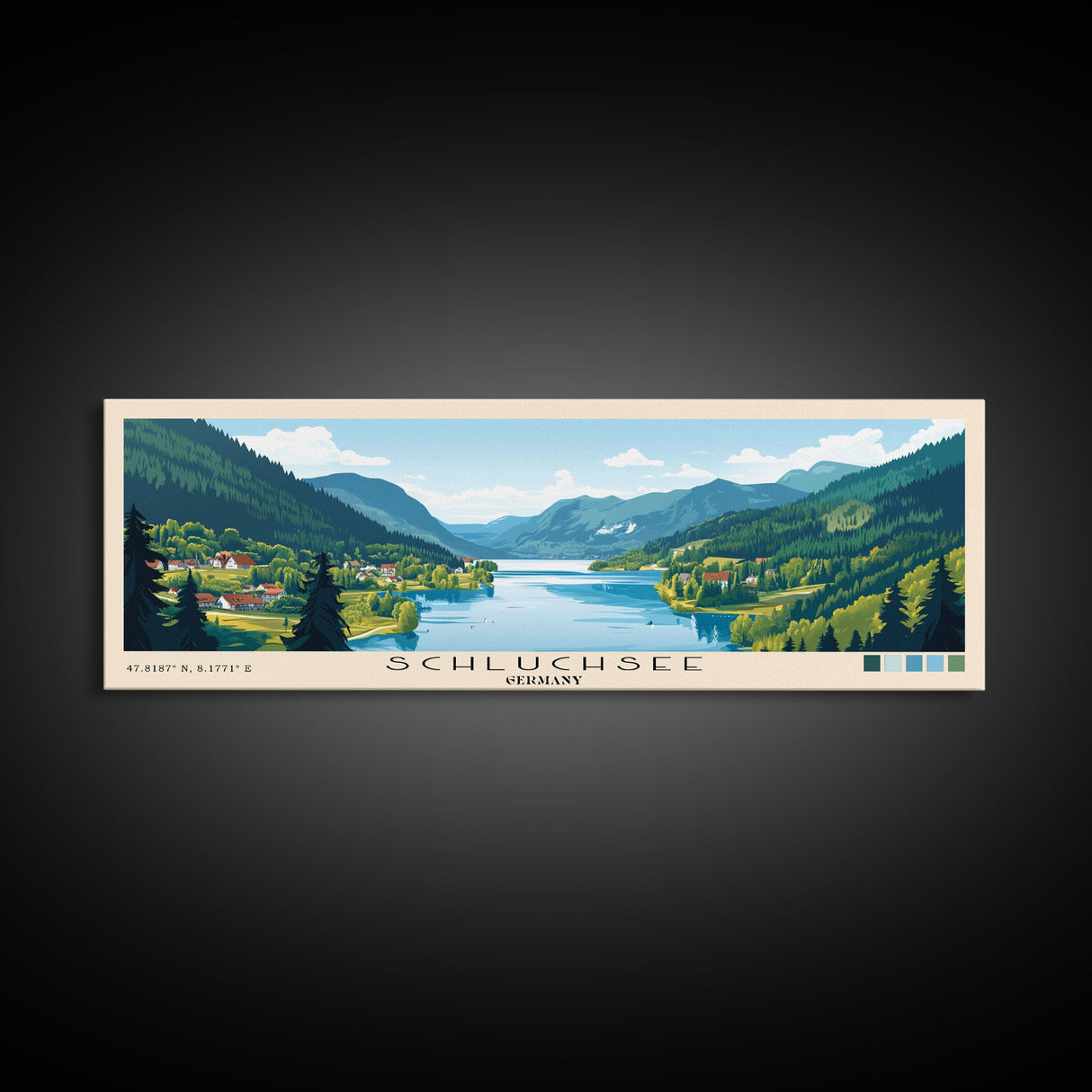 Schluchsee, Germany Panoramic Beach Print, Vacation Gift, Germany Wall Art, Framed Canvas Print, Framed Beach Painting